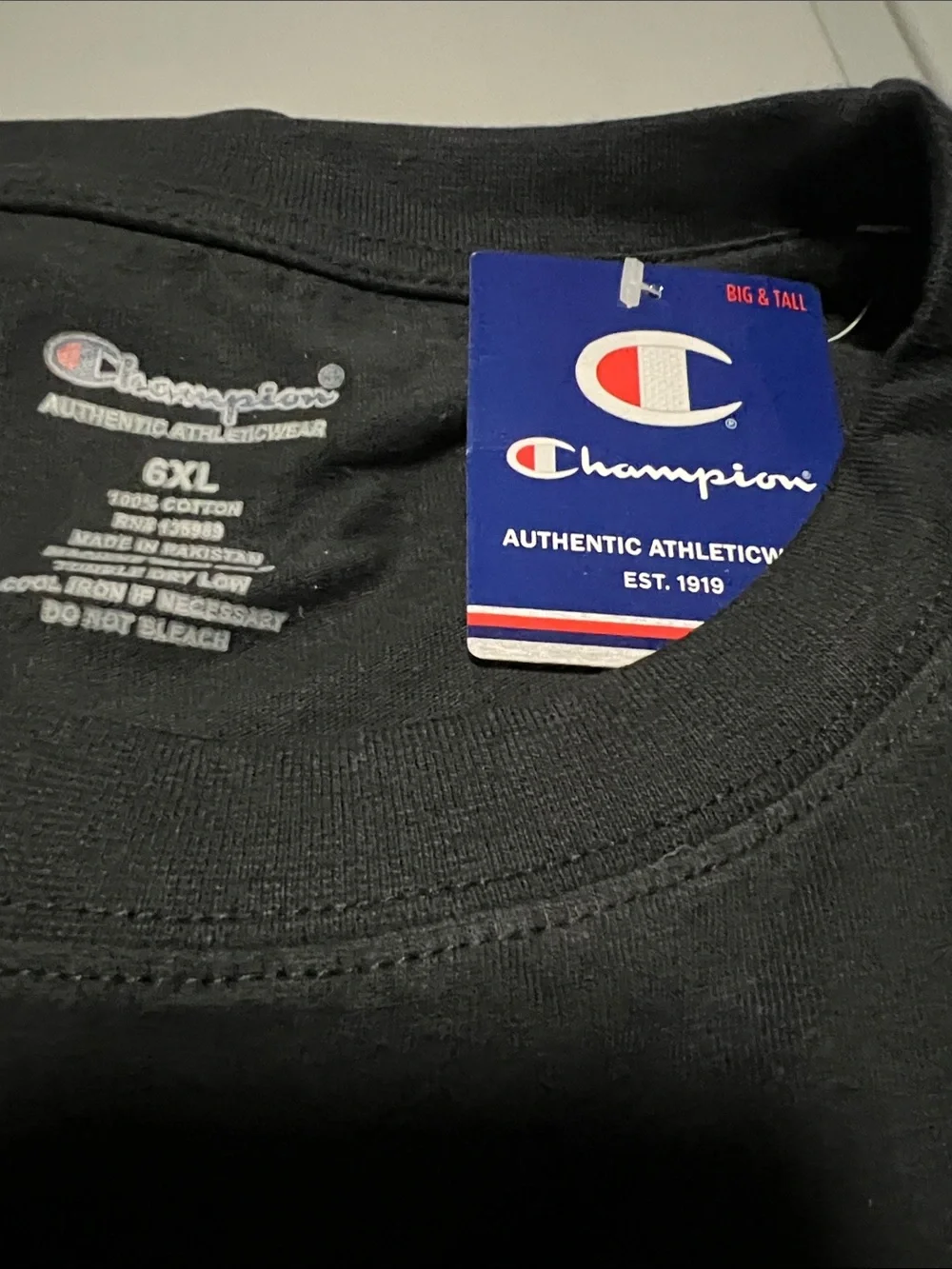 Champion Black Tee with White & Red C Logo Sz 6XL - Picture 3 of 3